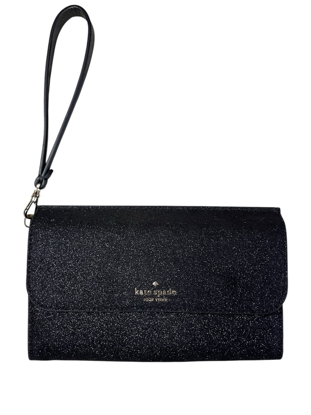 kate spade Black Glitter Glimmer Wristlet Clutch with Strap